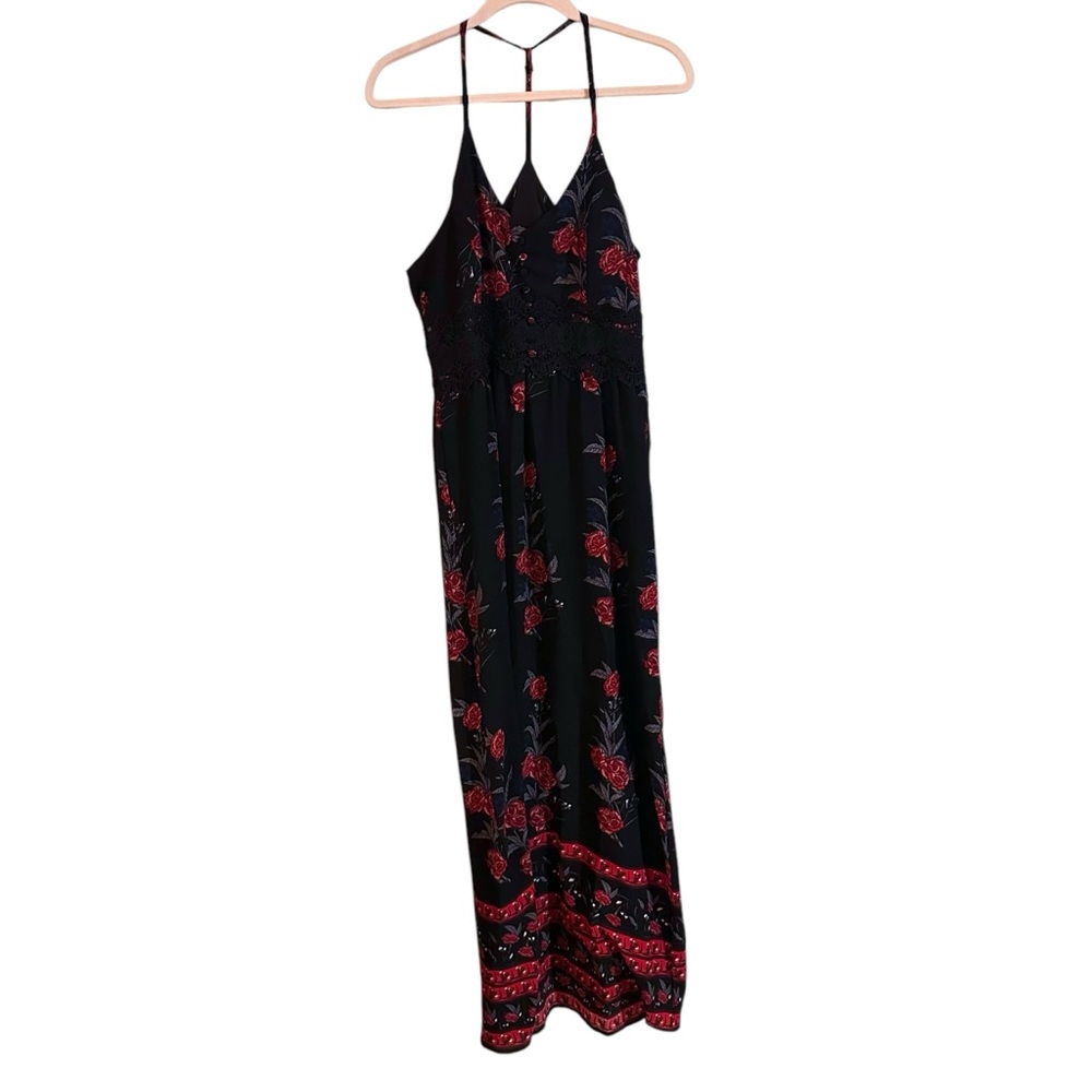 Floral Black and Red Maxi Dress Medium